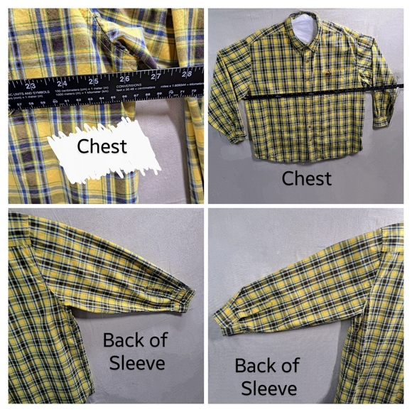 Carhartt Men 2XL Yellow Plaid Long Sleeve Button Front Cotton Western Shirt - Picture 4 of 8
